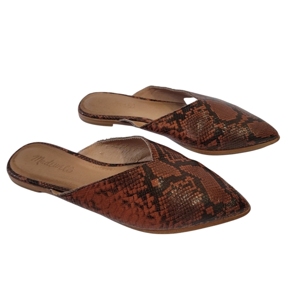 Madewell The Emilia Mule in Snake Embossed Leather Women's Sz 8 Pointy Toed - Picture 1 of 11